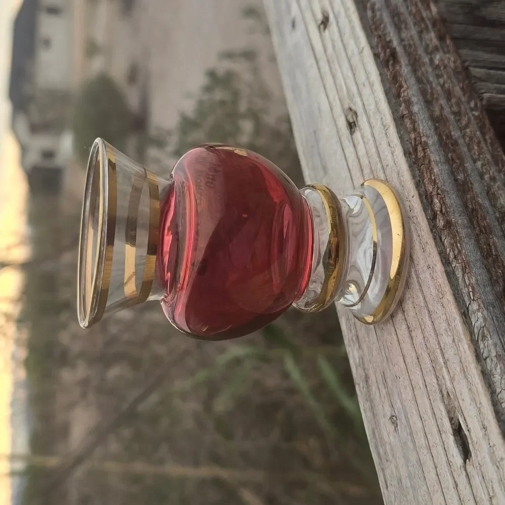 1940 New York World's Fair Souvenir Vase | Ruby/Cranberry Glass with Gold Trim